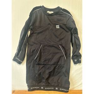Givenchy Paris Girls Sweatshirt Dress Logo Trim Black Size 10 Designer Kids